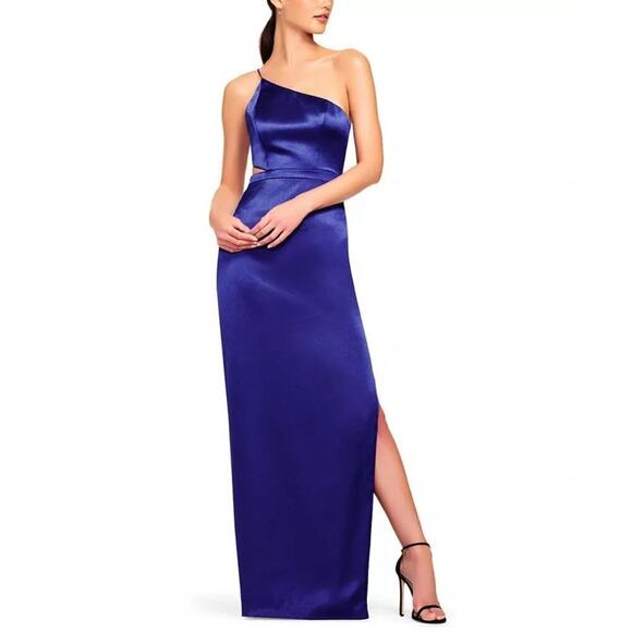 Aidan by Aidan Mattox Dresses & Skirts - Aidan by Aidan Mattox Satin Dress One Shoulder Cutout Maxi Gown Royal Blue 2